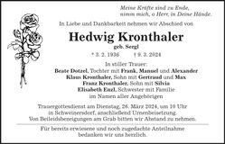 Traueranzeige Hedwig Kronthaler