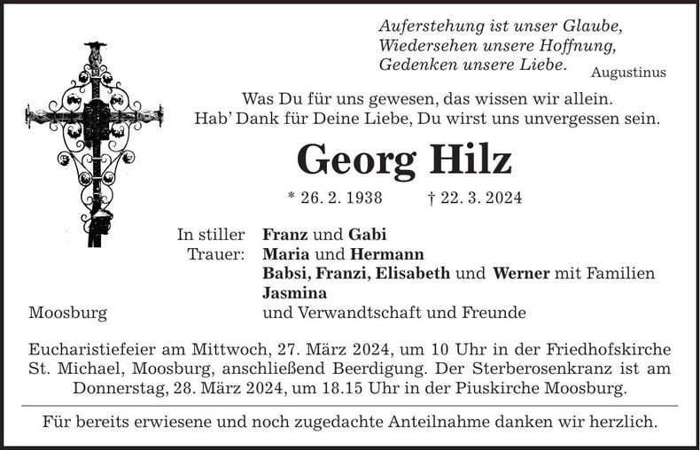 Traueranzeige Georg Hilz