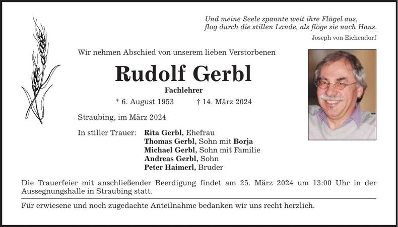 Traueranzeige Rudolf Gerbl