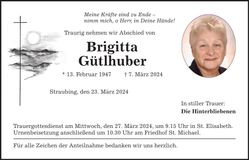 Traueranzeige Brigitta Gütlhuber