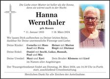 Traueranzeige Hanna Wernthaler