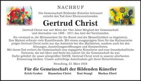 Traueranzeige Gertrud Christ