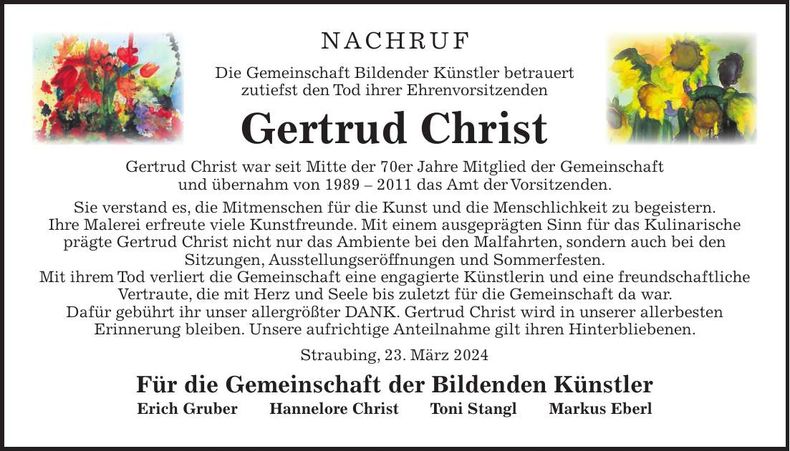 Traueranzeige Gertrud Christ