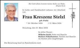 Traueranzeige Kreszenz Stelzl