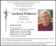 Traueranzeige Gerhard Weiherer