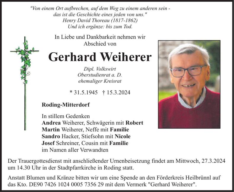 Traueranzeige Gerhard Weiherer