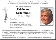 Traueranzeige Edeltraud Schambeck