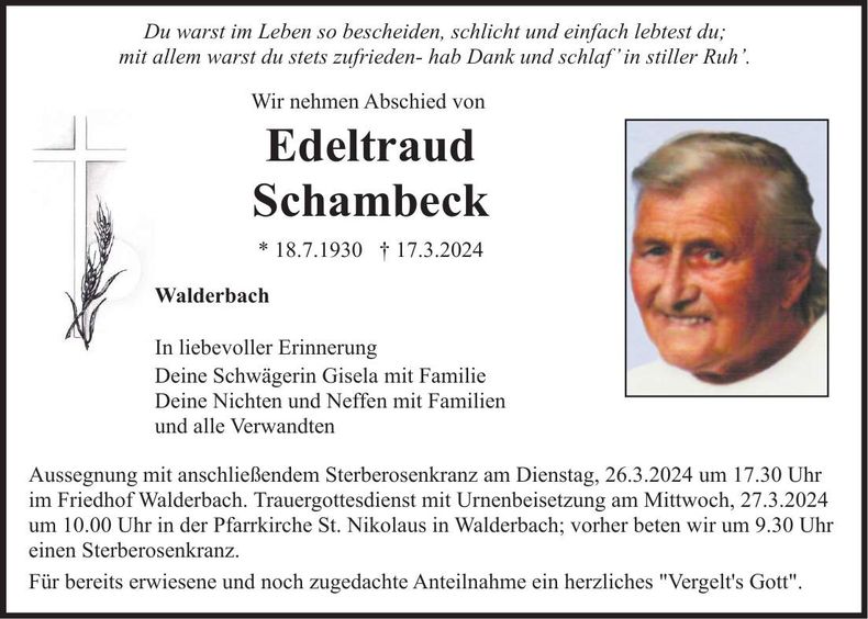 Traueranzeige Edeltraud Schambeck