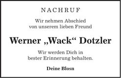 Traueranzeige Werner Dotzler