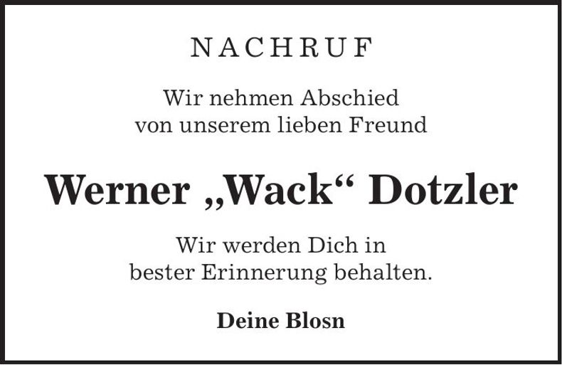 Traueranzeige Werner Dotzler