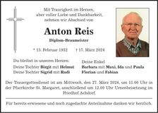 Traueranzeige Anton Reis