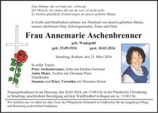 Traueranzeige Annemarie Aschenbrenner