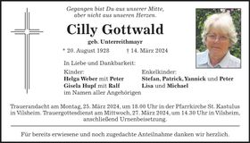 Traueranzeige Cilly Gottwald