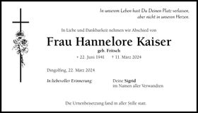 Traueranzeige Hannelore Kaiser