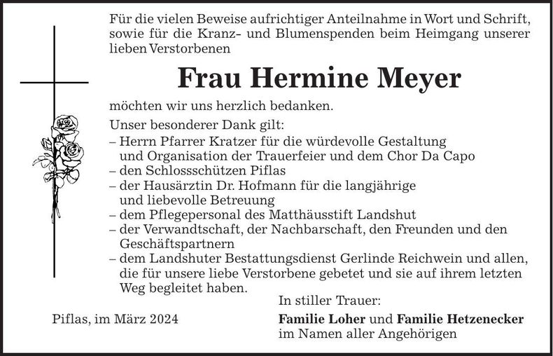 Traueranzeige Hermine Meyer