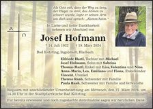 Traueranzeige Josef Hofmann