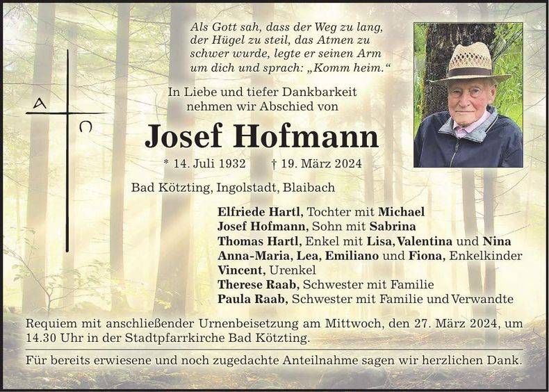 Traueranzeige Josef Hofmann