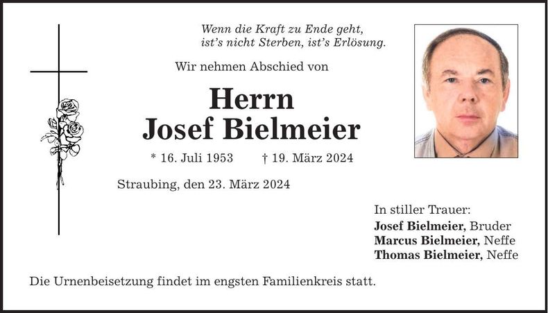 Traueranzeige Josef Bielmeier
