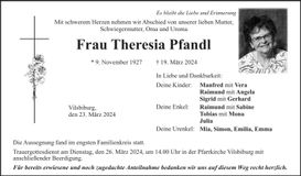 Traueranzeige Theresia Pfandl