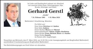 Traueranzeige Gerhard Gerstl