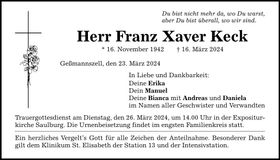 Traueranzeige Franz Xaver Keck