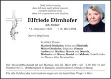 Traueranzeige Elfriede Dirnhofer
