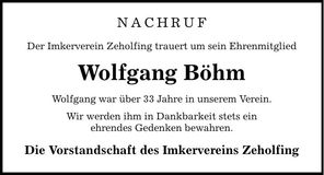 Traueranzeige Wolfgang Böhm