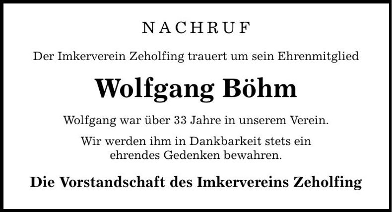 Traueranzeige Wolfgang Böhm