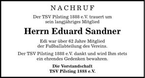 Traueranzeige Eduard Sandner