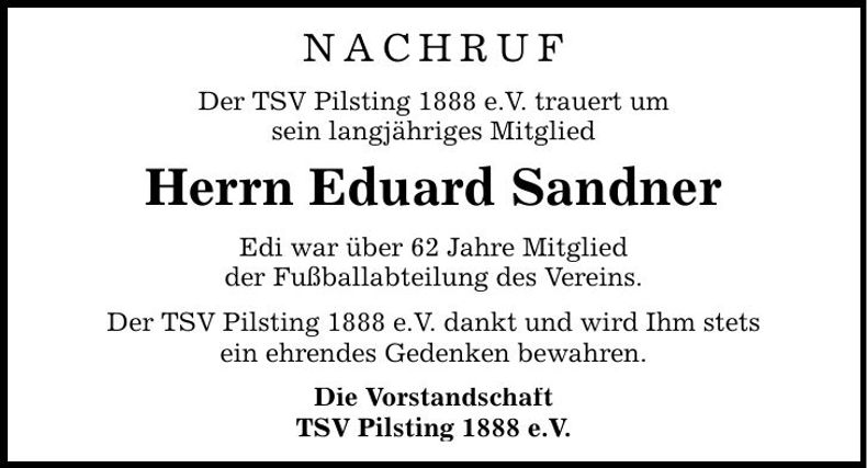 Traueranzeige Eduard Sandner