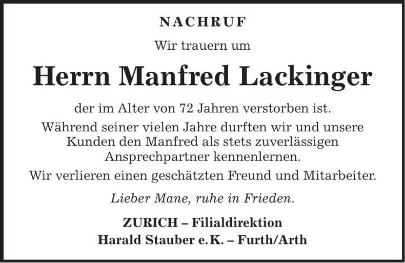 Traueranzeige Manfred Lackinger