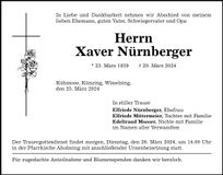 Traueranzeige Xaver Nürnberger