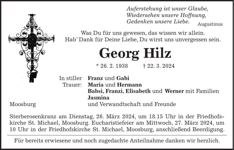 Traueranzeige Georg Hilz