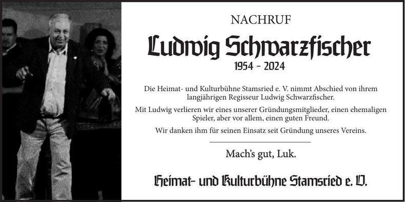 Traueranzeige Ludwig Schwarzfischer