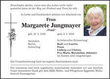 Traueranzeige Margarete Jungmayer