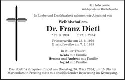 Traueranzeige Franz Dietl