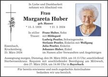 Traueranzeige Margareta Huber