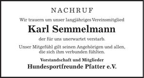 Traueranzeige Karl Semmelmann