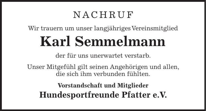 Traueranzeige Karl Semmelmann