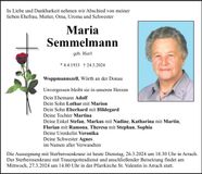 Traueranzeige Maria Semmelmann