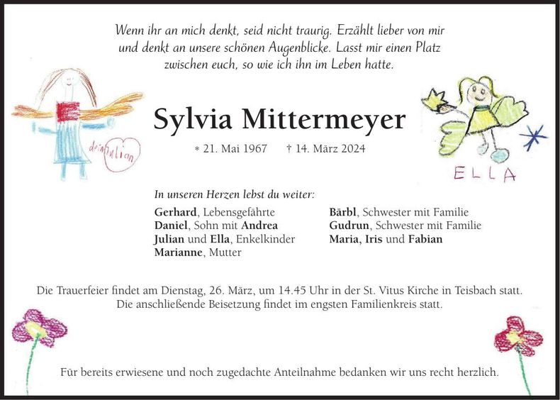 Traueranzeige Sylvia Mittermeyer