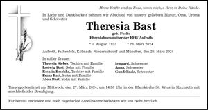 Traueranzeige Theresia Bast