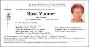 Traueranzeige Rosa Zauner