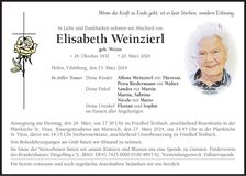 Traueranzeige Elisabeth Weinzierl