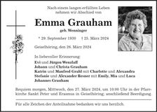 Traueranzeige Emma Grauham