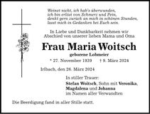 Traueranzeige Maria Woitsch