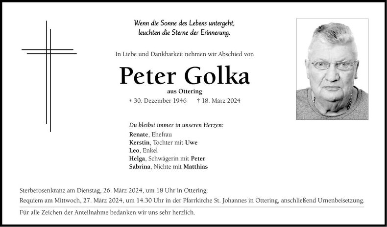 Traueranzeige Peter Golka