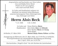 Traueranzeige Alois Beck