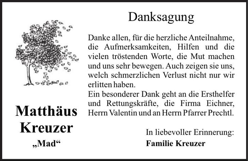 Traueranzeige Matthäus Kreuzer