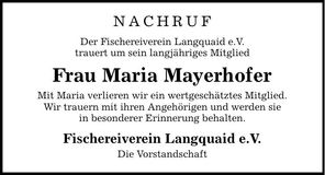 Traueranzeige Maria Mayerhofer